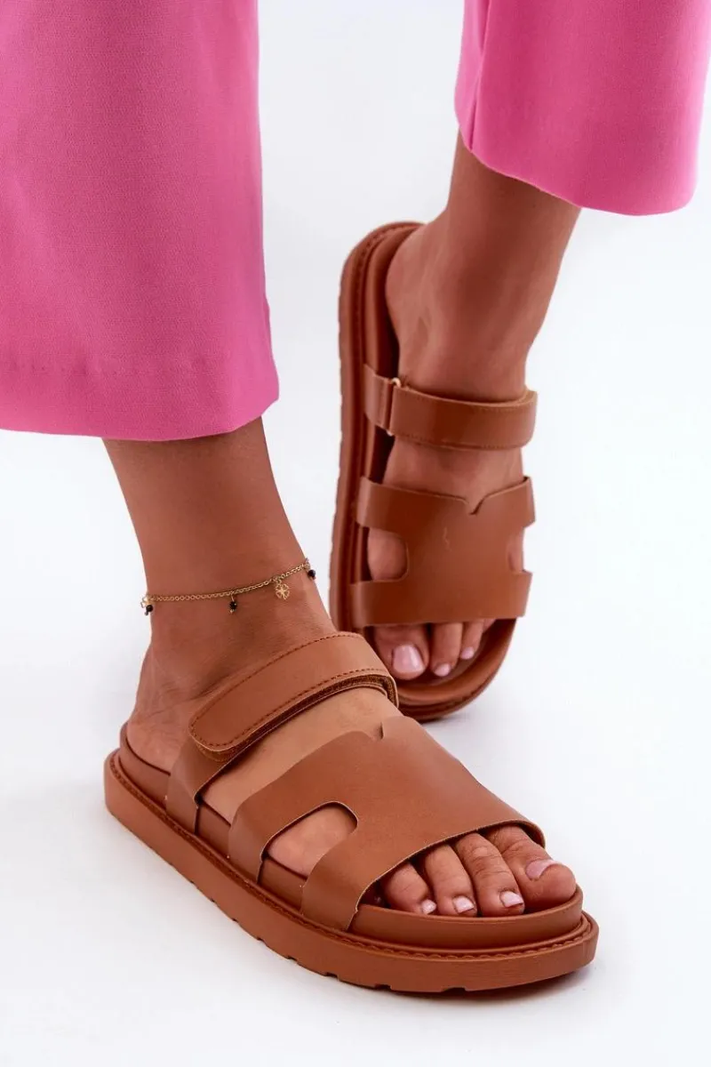 Hot Eko Skórzane Klapki Damskie Na Rzep Camel Silaka Damskie Klapki Na Platformie|Klapki Damskie Klasyczne