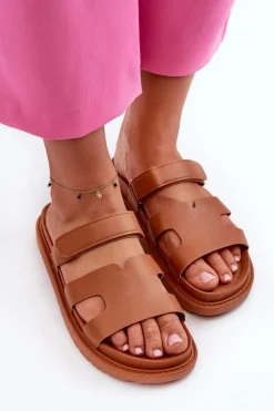 Hot Eko Skórzane Klapki Damskie Na Rzep Camel Silaka Damskie Klapki Na Platformie|Klapki Damskie Klasyczne