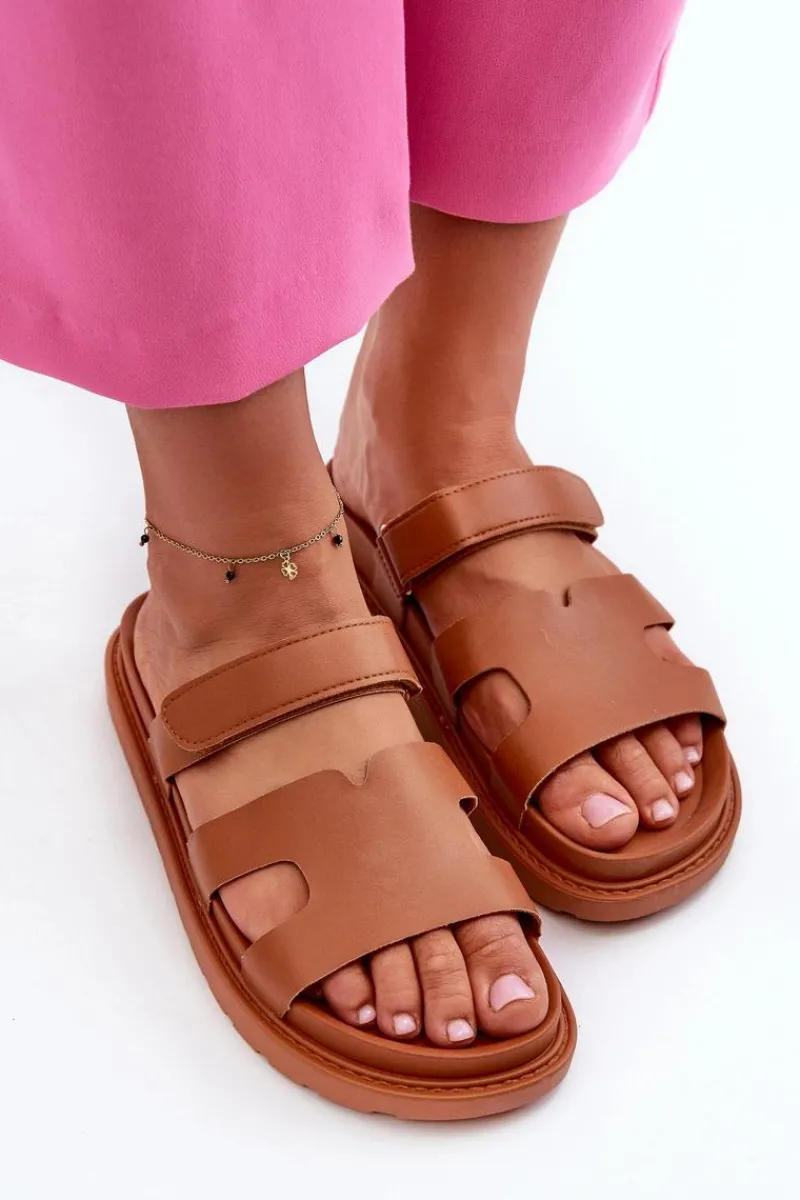 Hot Eko Skórzane Klapki Damskie Na Rzep Camel Silaka Damskie Klapki Na Platformie|Klapki Damskie Klasyczne