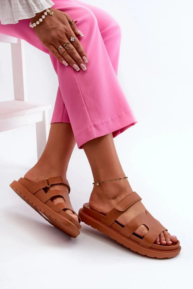 Hot Eko Skórzane Klapki Damskie Na Rzep Camel Silaka Damskie Klapki Na Platformie|Klapki Damskie Klasyczne