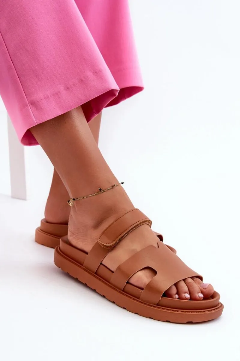 Hot Eko Skórzane Klapki Damskie Na Rzep Camel Silaka Damskie Klapki Na Platformie|Klapki Damskie Klasyczne