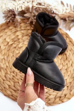 Chłopięce|Dziewczęce>Boto Eko Skórzane Śniegowce Dziecięce Czarne Husalta