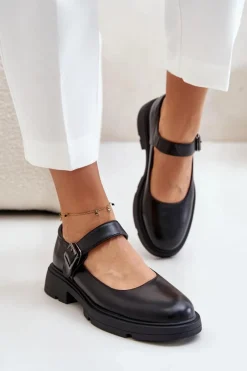 Best Eko Skórzane Półbuty Damskie Z Paskiem Czarne Vinceza 62179 Damskie Półbuty Lakierowane|Półbuty Skórzane