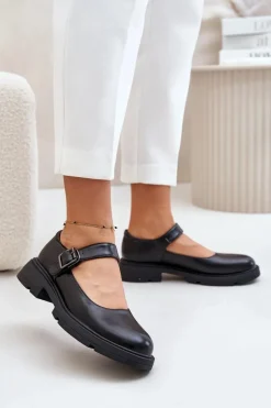 Best Eko Skórzane Półbuty Damskie Z Paskiem Czarne Vinceza 62179 Damskie Półbuty Lakierowane|Półbuty Skórzane