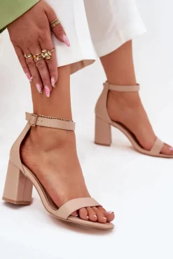 Best Eko Skórzane Sandały Damskie Na Słupku Beżowe Irini Damskie Sandały Na Słupku|Sandały Na Obcasie