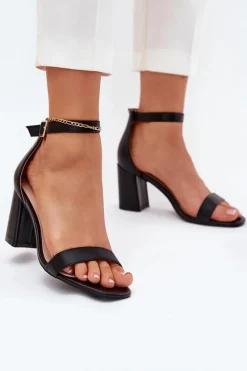 Best Boto Eko Skórzane Sandały Damskie Na Słupku Czarne Irini Czarny