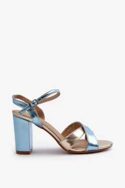 Clearance Boto Eko Skórzane Sandały Na Obcasie Słupku Niebiesko-Złote Abilica Niebieski