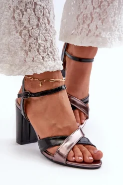 Sandały Na Słupku|Sandały Na Obcasie>Boto Eko Skórzane Sandały Na Obcasie Słupku Czarne Abilica Czarny