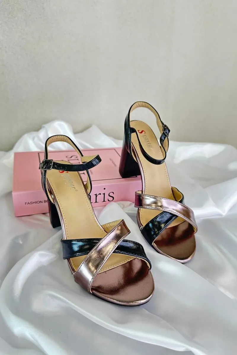 Sandały Na Słupku|Sandały Na Obcasie>Boto Eko Skórzane Sandały Na Obcasie Słupku Czarne Abilica Czarny