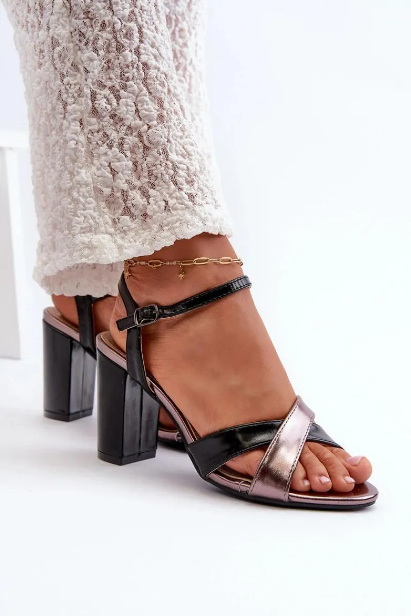 Sandały Na Słupku|Sandały Na Obcasie>Boto Eko Skórzane Sandały Na Obcasie Słupku Czarne Abilica Czarny