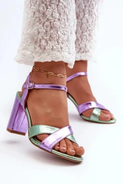 Best Boto Eko Skórzane Sandały Na Obcasie Słupku Fioletowe Abilica
