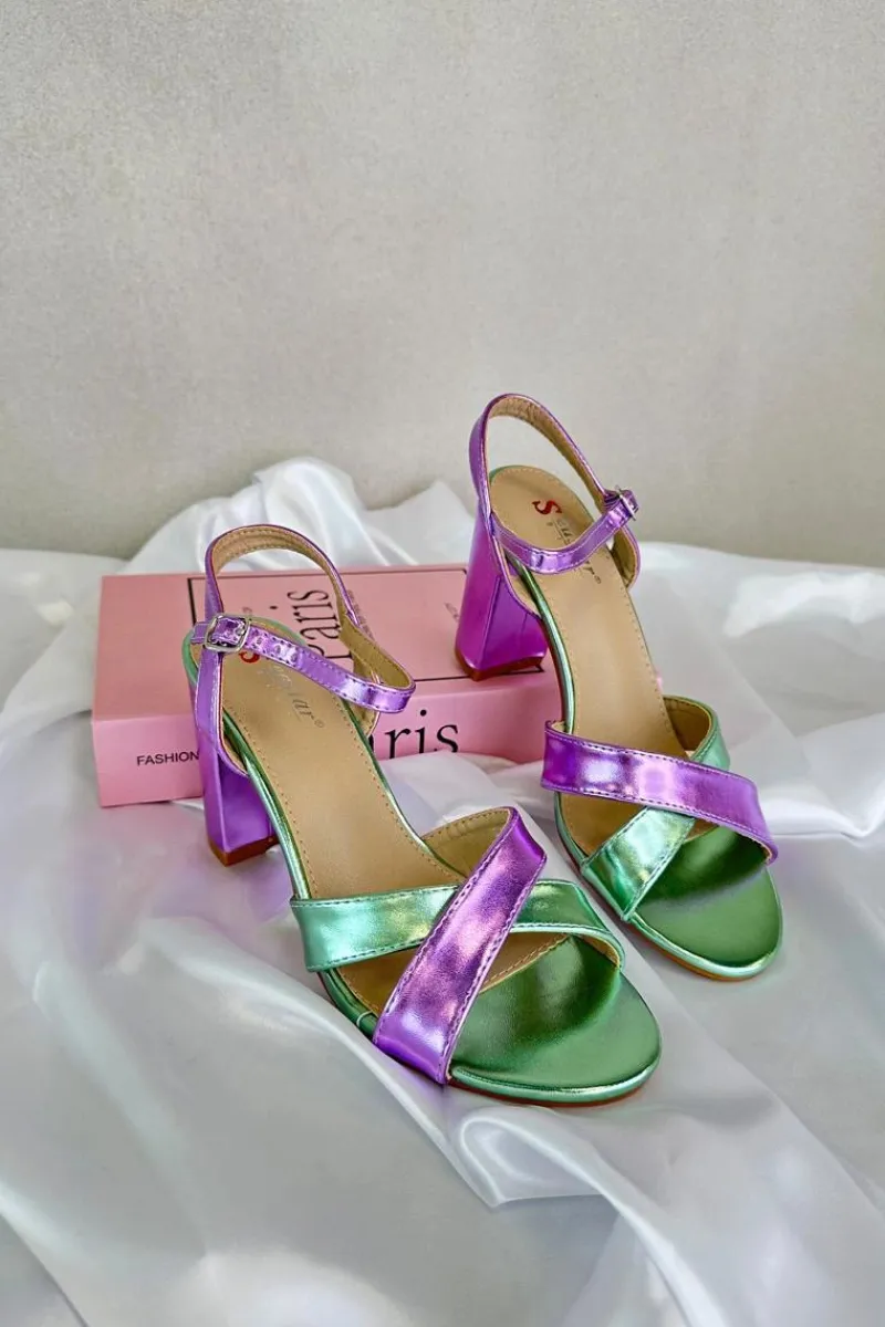 Best Boto Eko Skórzane Sandały Na Obcasie Słupku Fioletowe Abilica