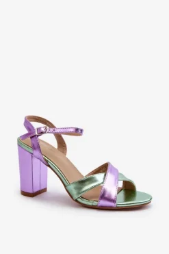 Best Boto Eko Skórzane Sandały Na Obcasie Słupku Fioletowe Abilica