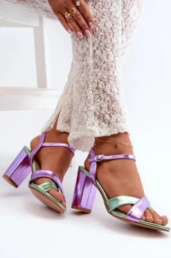 Best Boto Eko Skórzane Sandały Na Obcasie Słupku Fioletowe Abilica