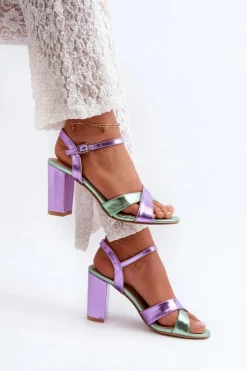 Best Boto Eko Skórzane Sandały Na Obcasie Słupku Fioletowe Abilica