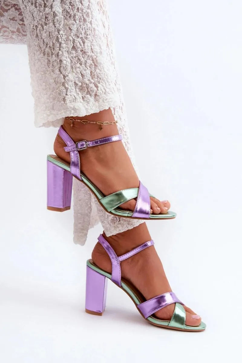 Best Boto Eko Skórzane Sandały Na Obcasie Słupku Fioletowe Abilica