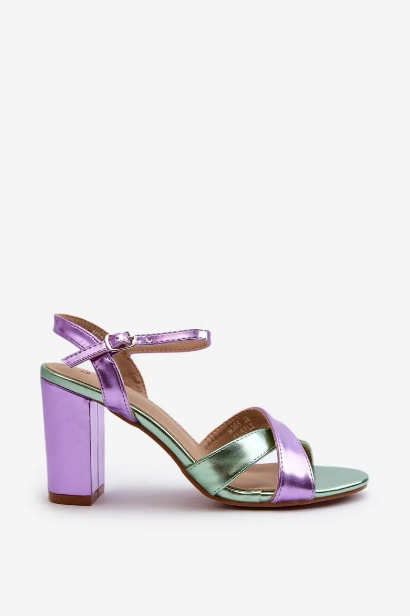Best Boto Eko Skórzane Sandały Na Obcasie Słupku Fioletowe Abilica