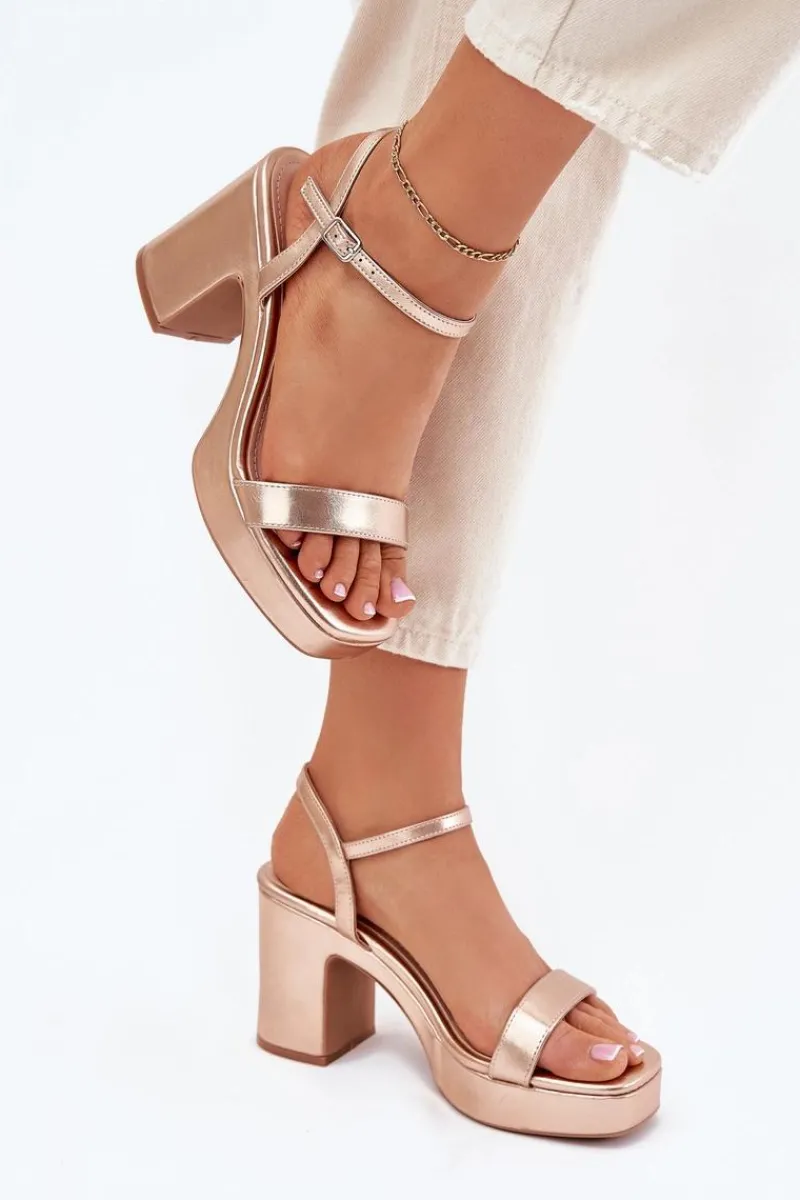 New Boto Eko Skórzane Sandały Na Słupku Różowe Złoto Lillita Złoty