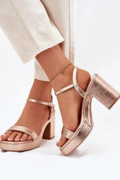 New Boto Eko Skórzane Sandały Na Słupku Różowe Złoto Lillita Złoty