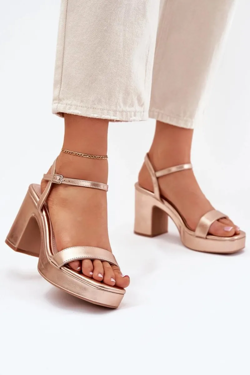 New Boto Eko Skórzane Sandały Na Słupku Różowe Złoto Lillita Złoty