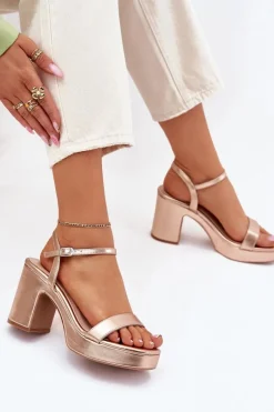 New Boto Eko Skórzane Sandały Na Słupku Różowe Złoto Lillita Złoty