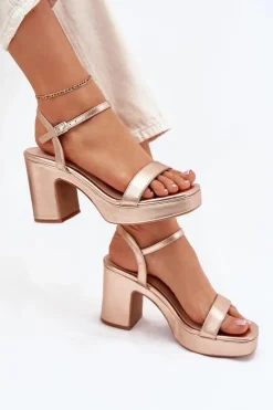 New Boto Eko Skórzane Sandały Na Słupku Różowe Złoto Lillita Złoty