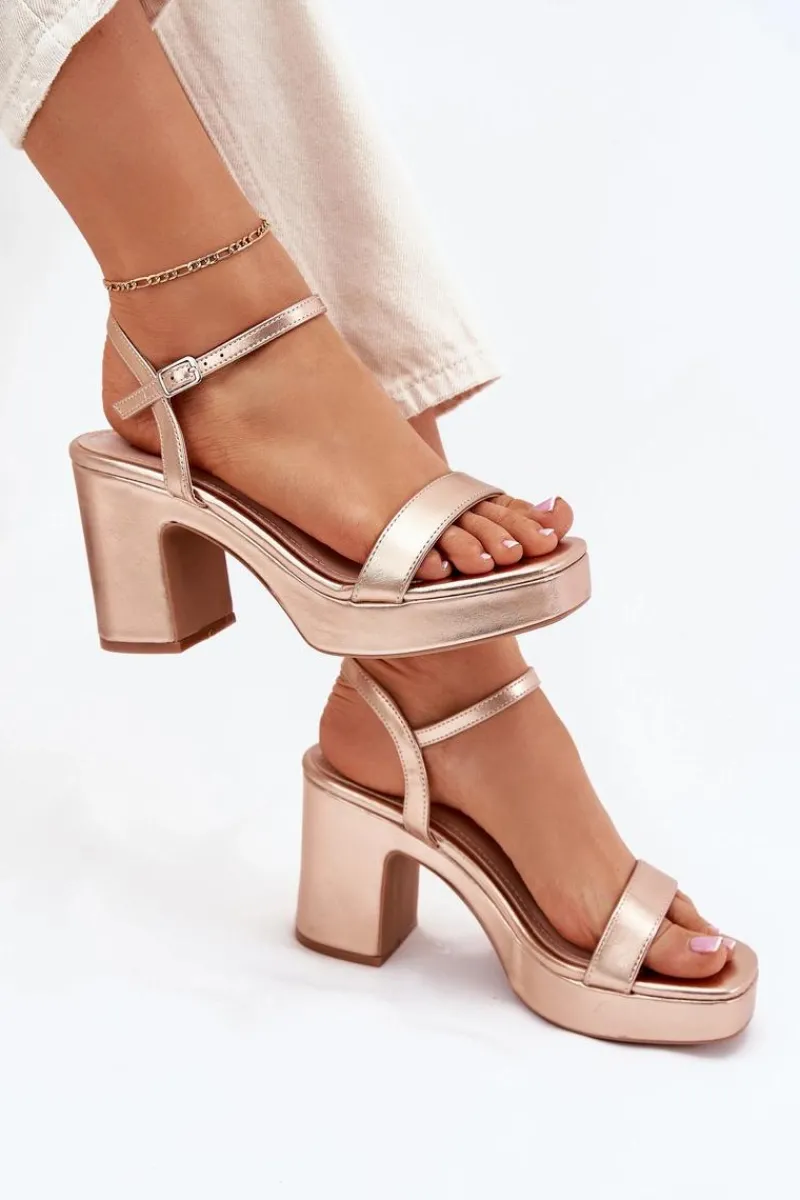 New Boto Eko Skórzane Sandały Na Słupku Różowe Złoto Lillita Złoty