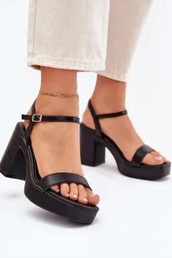 Sandały Na Słupku|Sandały Na Obcasie>Boto Eko Skórzane Sandały Na Słupku Czarne Lillita Czarny