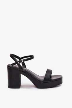 Sandały Na Słupku|Sandały Na Obcasie></noscript>Boto Eko Skórzane Sandały Na Słupku Czarne Lillita Czarny