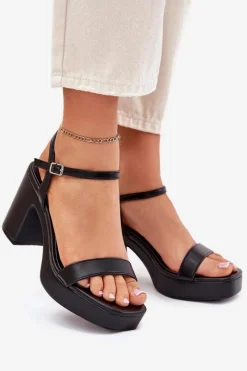 Sandały Na Słupku|Sandały Na Obcasie></noscript>Boto Eko Skórzane Sandały Na Słupku Czarne Lillita Czarny