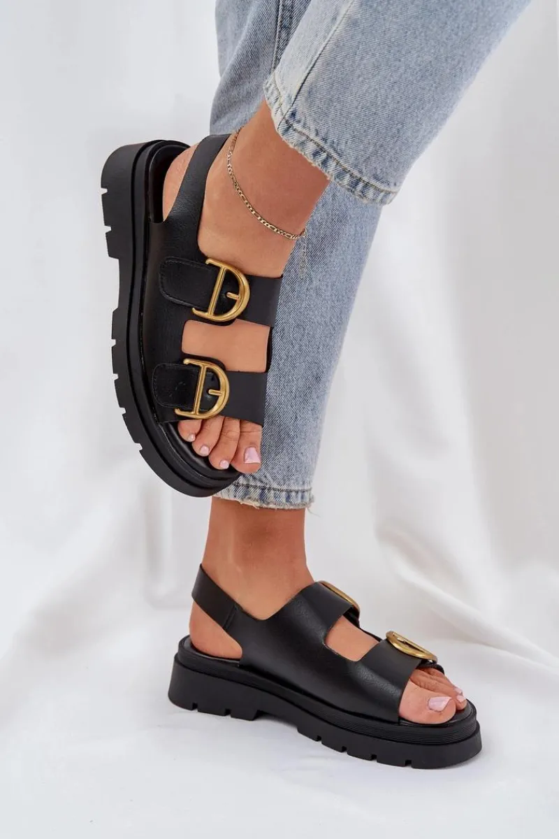 Discount Boto Eko Skórzane Sandały Z Klamrami Czarne Vulinea Czarny