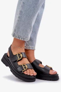 Discount Boto Eko Skórzane Sandały Z Klamrami Czarne Vulinea Czarny