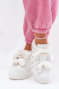 Boto Eko Skórzane Sneakersy Na Platformie Białe Penolle Biały