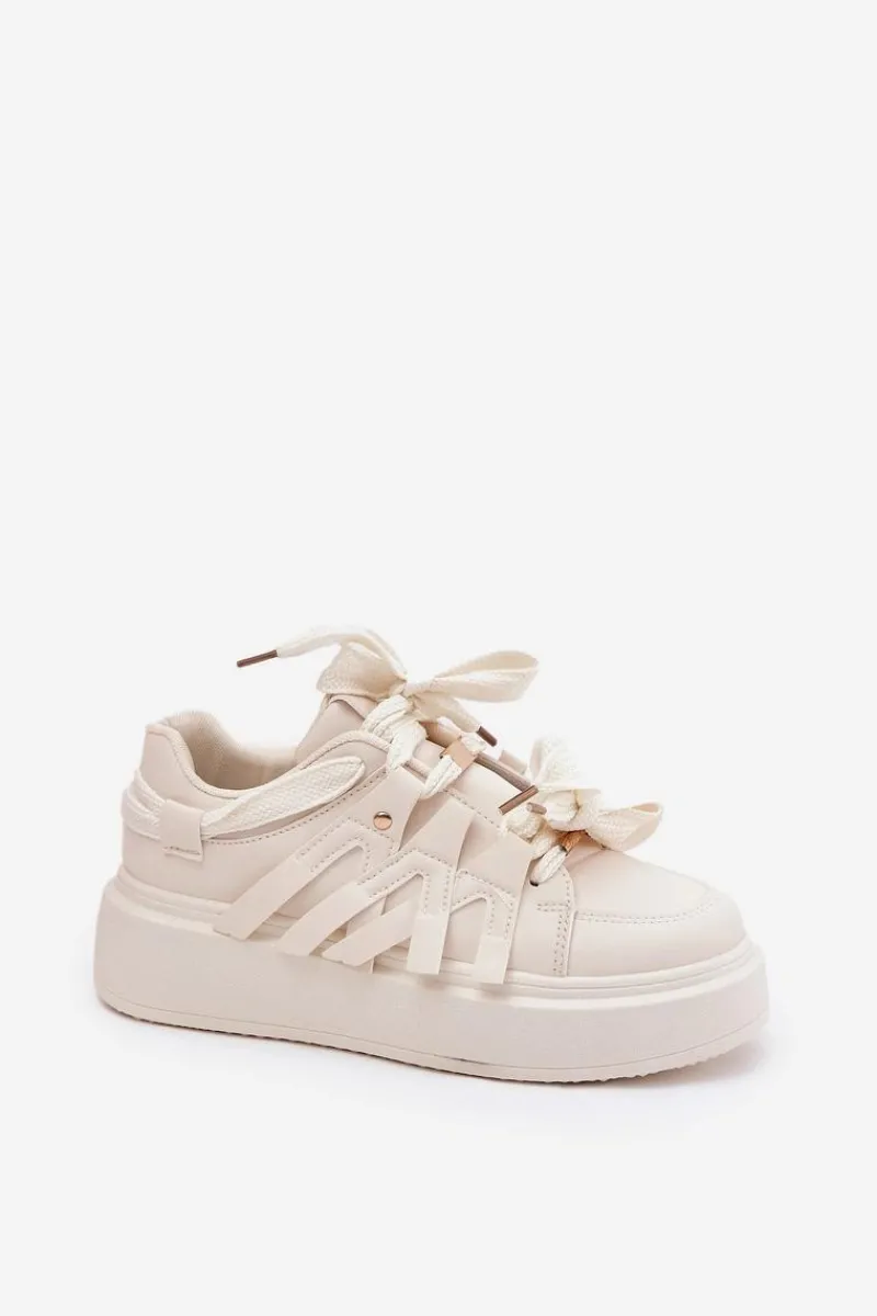 New Eko Skórzane Sneakersy Na Platformie Beżowe Penolle Damskie Buty Sportowe Na Platformie|Sneakersy Damskie
