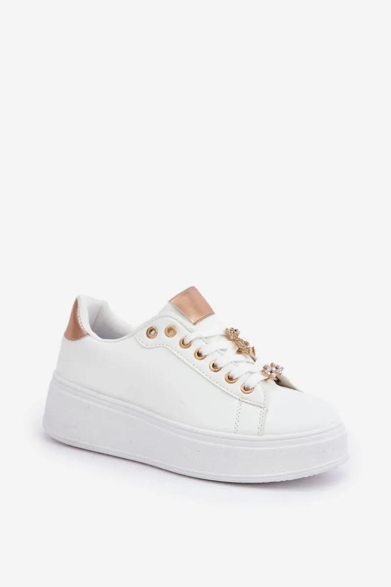 Online Eko Skórzane Sneakersy Z Przypinkami Biało-Złote Enalirae Damskie Buty Sportowe Na Platformie|Sneakersy Damskie