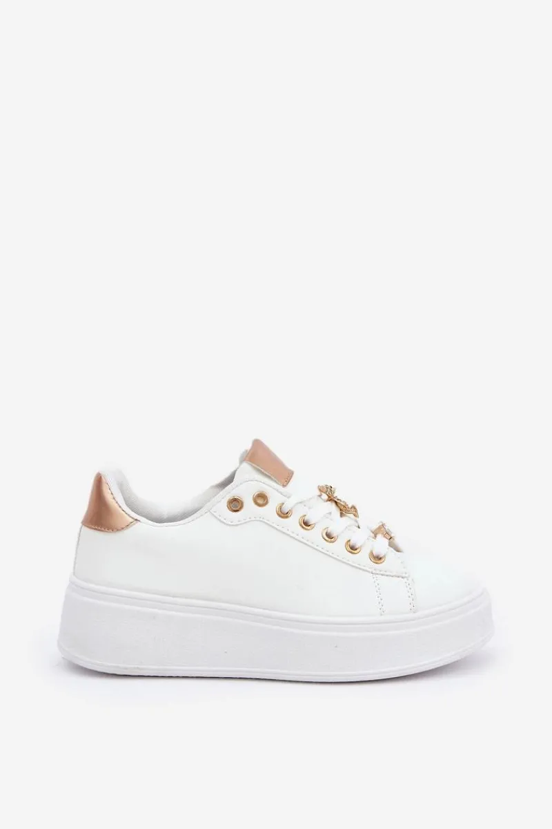 Online Eko Skórzane Sneakersy Z Przypinkami Biało-Złote Enalirae Damskie Buty Sportowe Na Platformie|Sneakersy Damskie