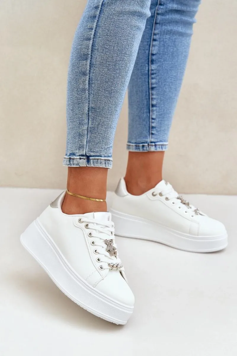 Clearance Boto Eko Skórzane Sneakersy Z Przypinkami Biało-Srebrne Enalirae