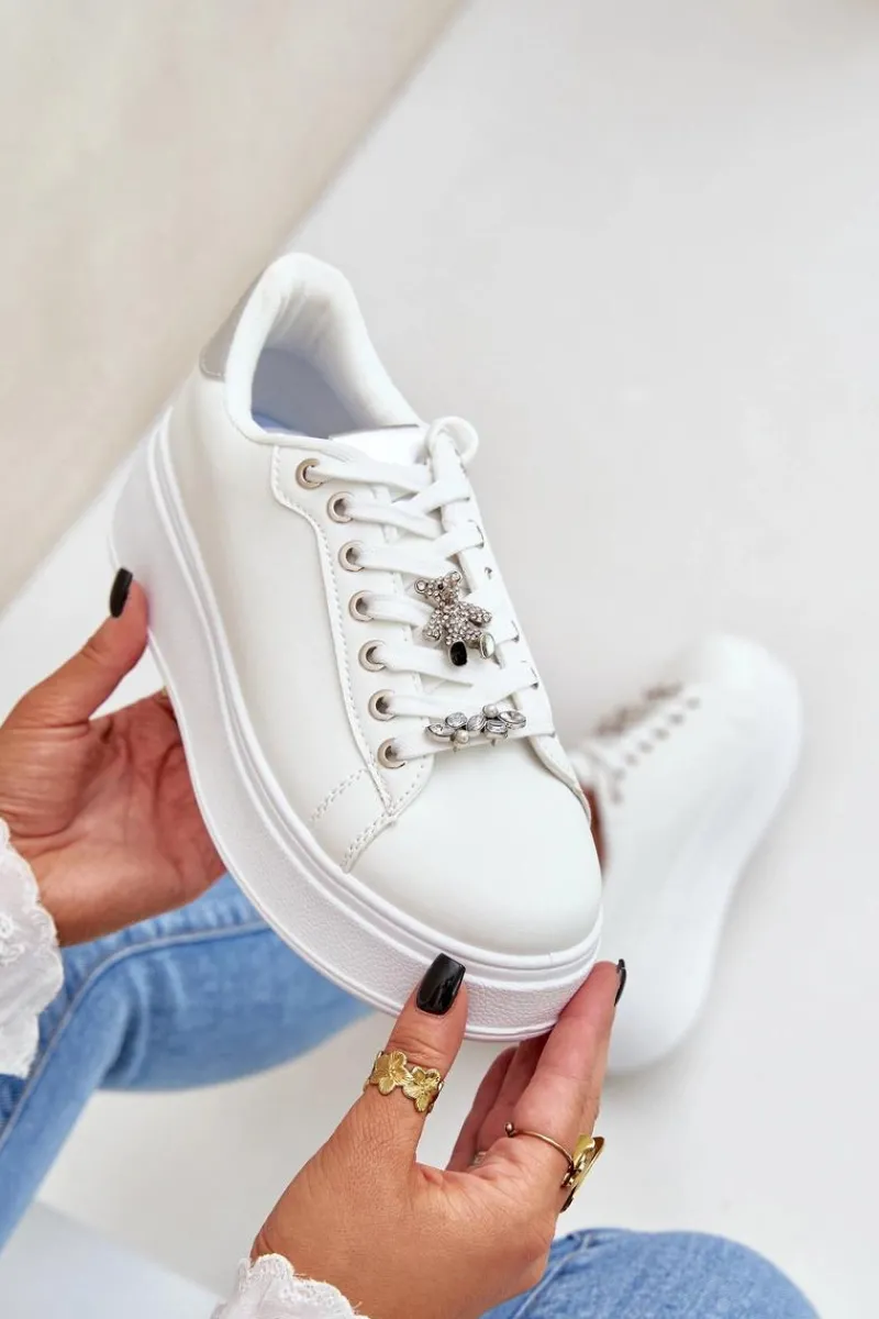 Clearance Boto Eko Skórzane Sneakersy Z Przypinkami Biało-Srebrne Enalirae