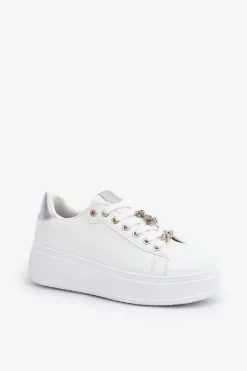 Clearance Boto Eko Skórzane Sneakersy Z Przypinkami Biało-Srebrne Enalirae