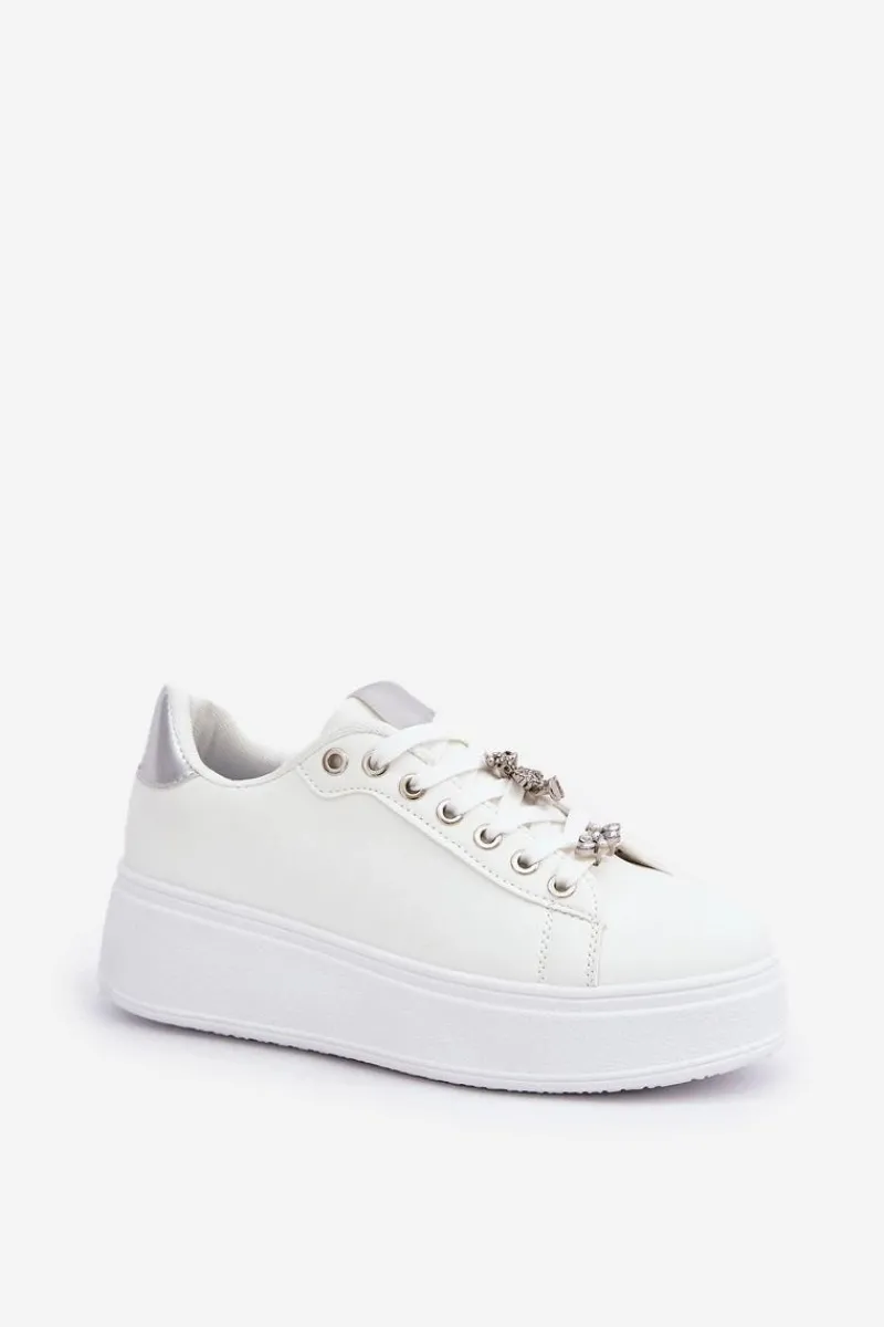 Clearance Boto Eko Skórzane Sneakersy Z Przypinkami Biało-Srebrne Enalirae