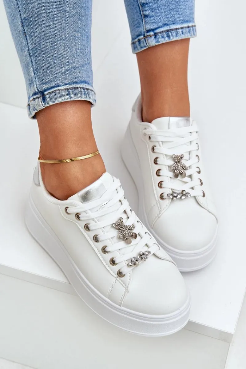 Clearance Boto Eko Skórzane Sneakersy Z Przypinkami Biało-Srebrne Enalirae