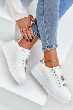 Clearance Boto Eko Skórzane Sneakersy Z Przypinkami Biało-Srebrne Enalirae