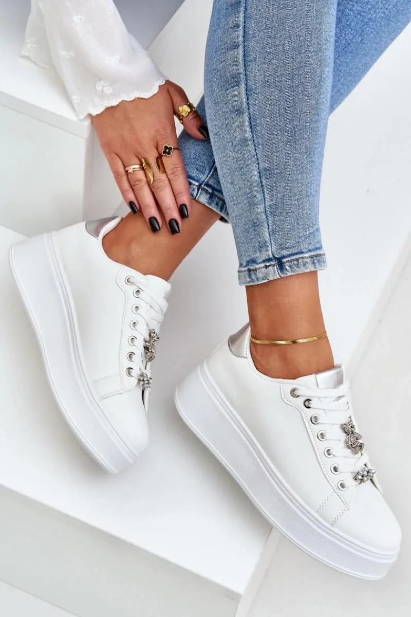 Clearance Boto Eko Skórzane Sneakersy Z Przypinkami Biało-Srebrne Enalirae