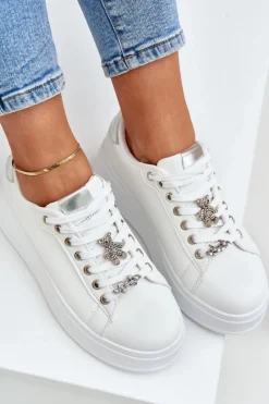 Clearance Boto Eko Skórzane Sneakersy Z Przypinkami Biało-Srebrne Enalirae