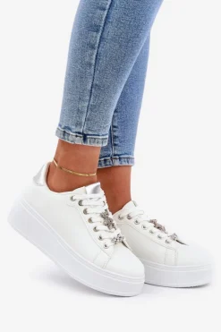 Clearance Boto Eko Skórzane Sneakersy Z Przypinkami Biało-Srebrne Enalirae