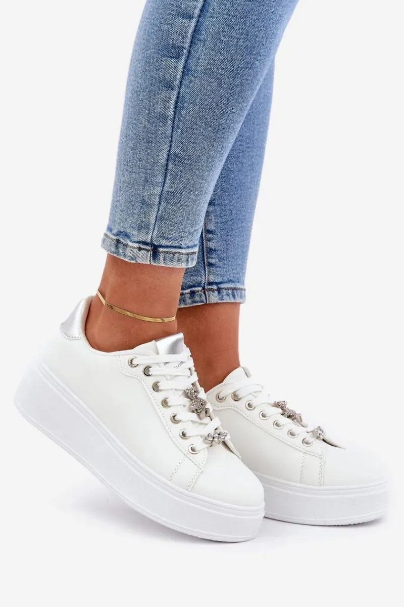 Clearance Boto Eko Skórzane Sneakersy Z Przypinkami Biało-Srebrne Enalirae