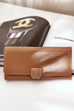 Online Eko Skórzany Gładki Portfel Damski Ciemno Erolia Portfele