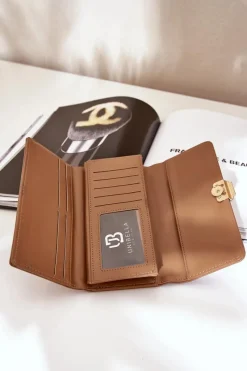 Online Eko Skórzany Gładki Portfel Damski Ciemno Erolia Portfele