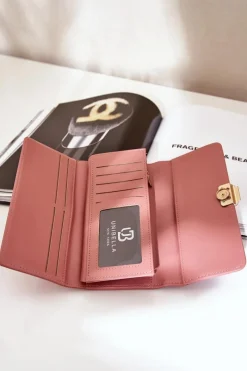 Sale Boto Eko Skórzany Gładki Portfel Damski Różowy Erolia