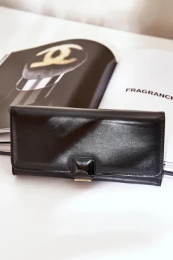 New Boto Eko Skórzany Gładki Portfel Damski Erolia Czarny